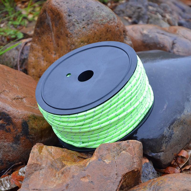 Outdoor 50m Strong Windproof Reflective Glow Tent Guy Ropes with 5mm Thick Stakes