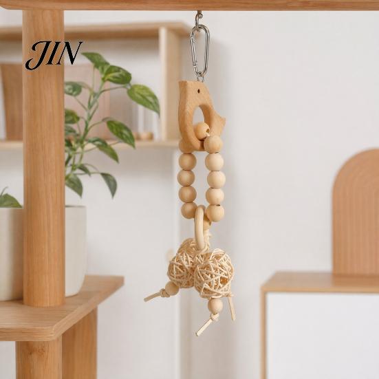 Chew Toy for Parrots Wooden Blocks Parrot Toy, Bird with Beads Rattan Balls or No Paint Dried Star Fruits, Cage Accessory Small Medium Cockatiels