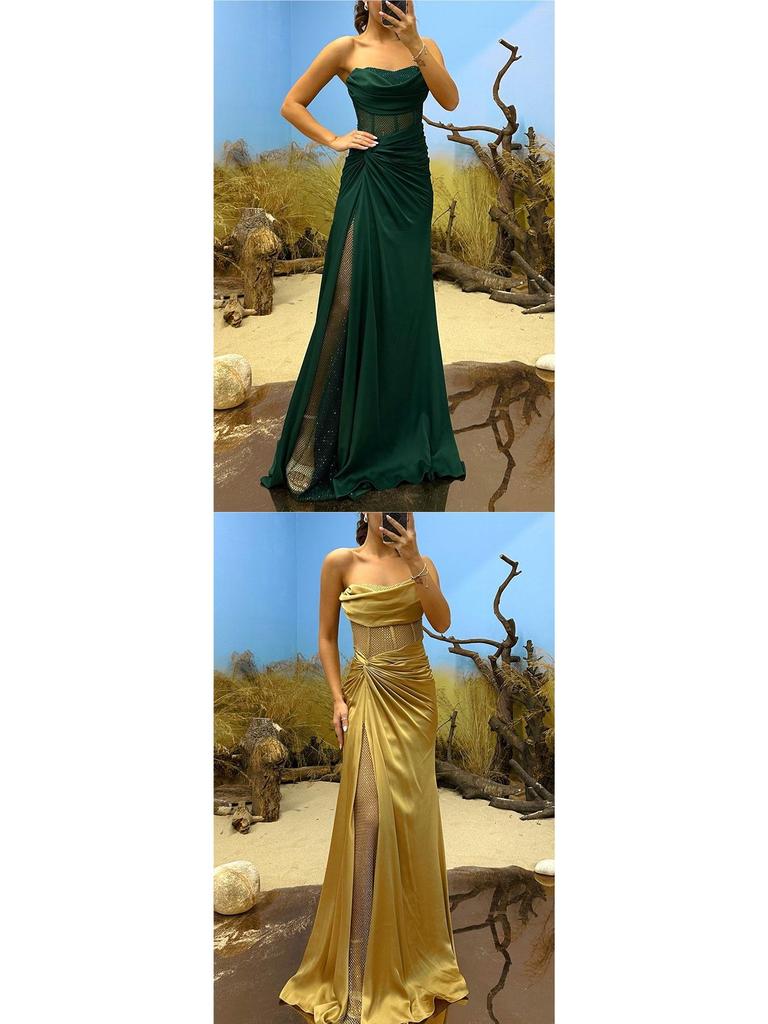 2026 European Color Satin Bustier Dress - Spring/Autumn Casual Fashion Patchwork