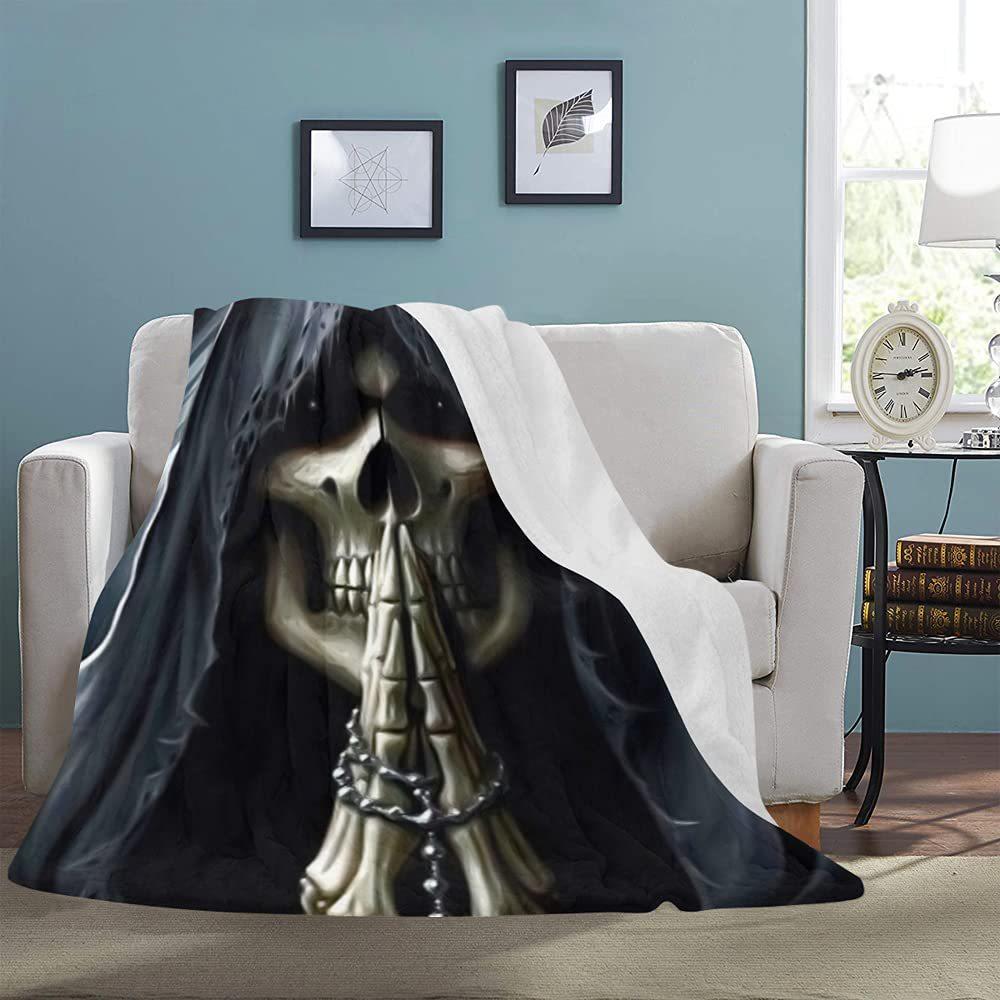 Grim Reaper Digital Printed Flannel Printed Blanket Home Decor Lightweight Halloween Horror Prank Blanket
