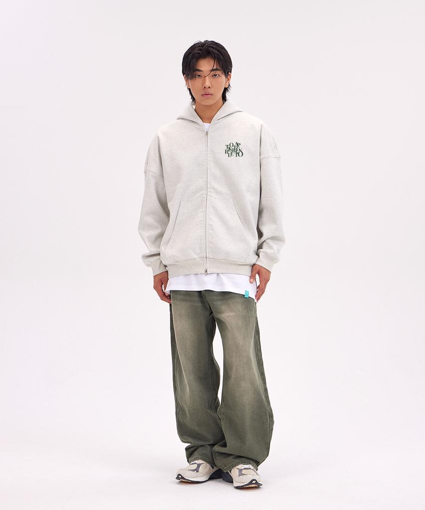 Astral Projection Big Logo Oversized Wide Shoulder Zip-Up Hoodie_Oatmeal