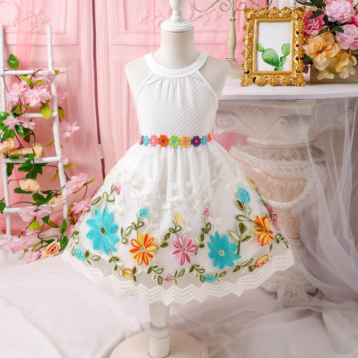 

Children s Clothing New Spring/Summer Floral Embroidered Sleeveless Mesh Princess Dress for Girls 7Y білий