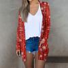 Women's Fashion Casual Christmas Printed Mid-Length Cardigan Long Sleeve Jacket
