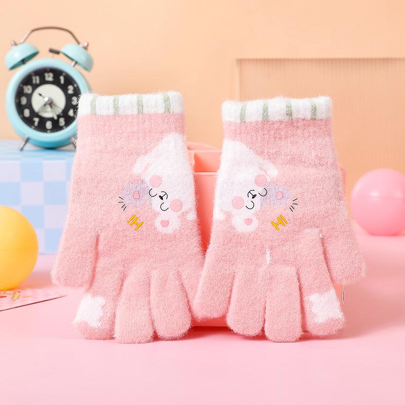 Zima nowy kreskówka dziecięce ciepłe pięciopalcowe rękawiczki dzianinowe pluszowe student uroczy jazda chłopiec i dziewczynka rękawiczki