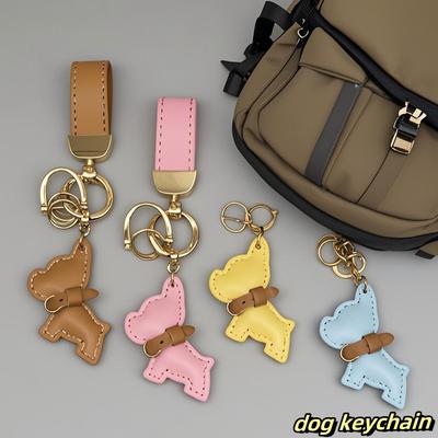 1 Piece Multi-color Leather French Bulldog Puppy Car Keychain Creative Gift Bag Pendant Ornament Cute Car Key Chain