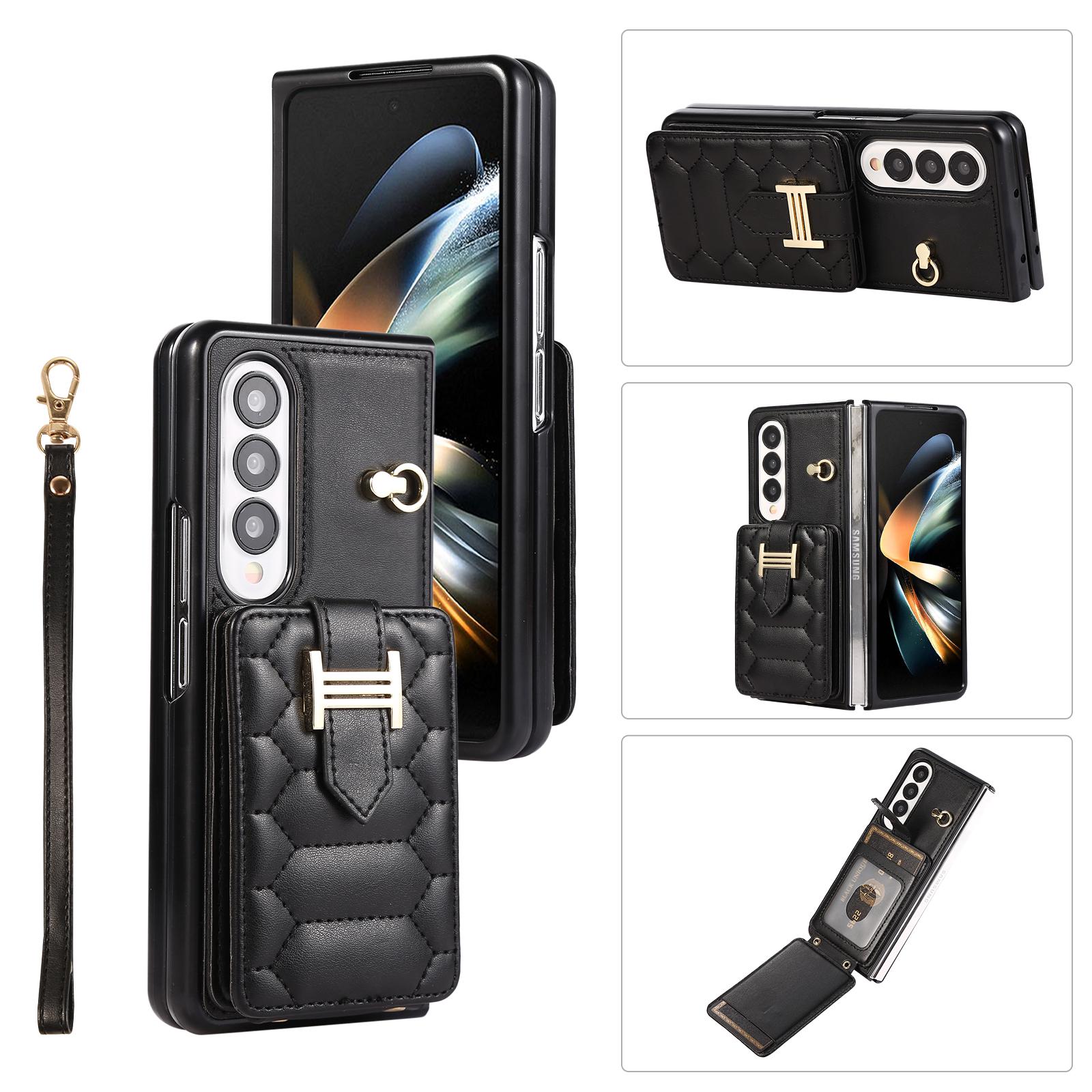

Crossbody Lanyard Phone Case for Samsung Galaxy Z Fold 7 6 5 4 3 5G Fold7 Fold6 Wrist Strap Leather Card Holder Wallet Cover Samsung Z Fold 3 чёрный