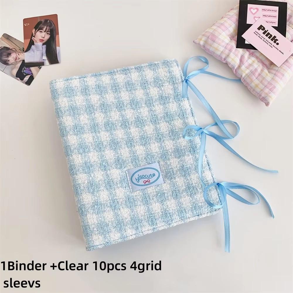 Ins Style Bandage Ribbon Binder Idol Pocard Collect Book Woolen Lattice Po Album With 10Pcs Sleeves Postcard Storage Book