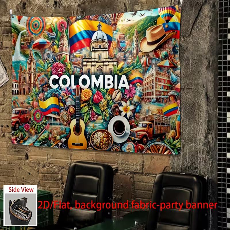 2D Colombia National Flag and Icons Wall Decor Backdrop 47.2x31.5inch/120*80cm