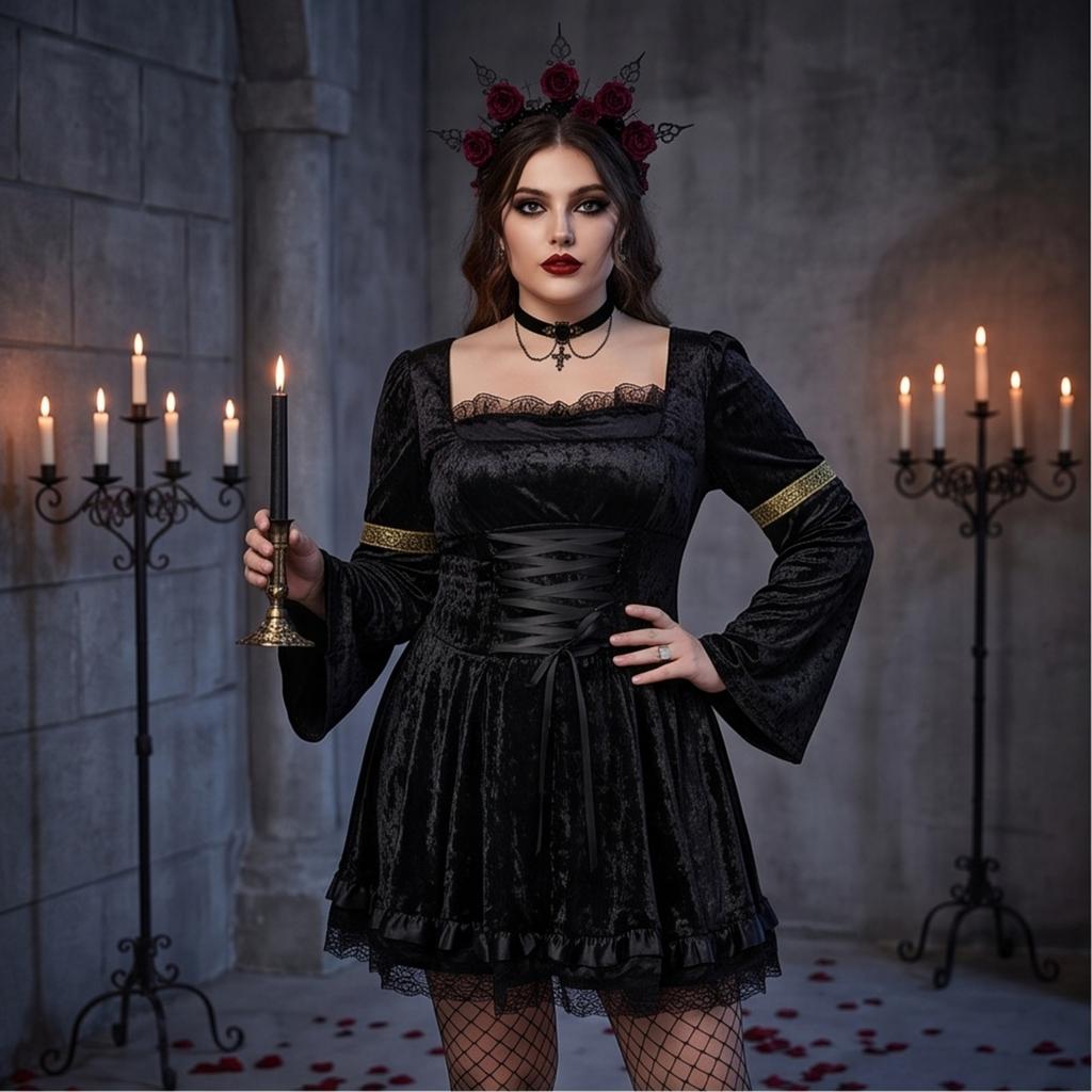 Women's Gothic Lace Devil Costume Dress for Halloween
