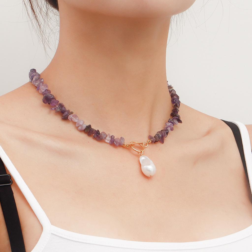 European and American large special-shaped pearl OT buckle necklace femininity simple fashion violet turquoise necklace