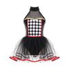 Kids Girls Halloween Doll Clown Costume Halter Neck Checkerboard Sequins Tutu Dress Dancewear Fancy Dress Up Costume