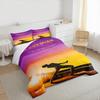3 Piece Bedding Set with Duvet Cover and 2 Pillowcases - Bohemian Rhapsody Sunset Singer Silhouette Print - Orange Music Decor
