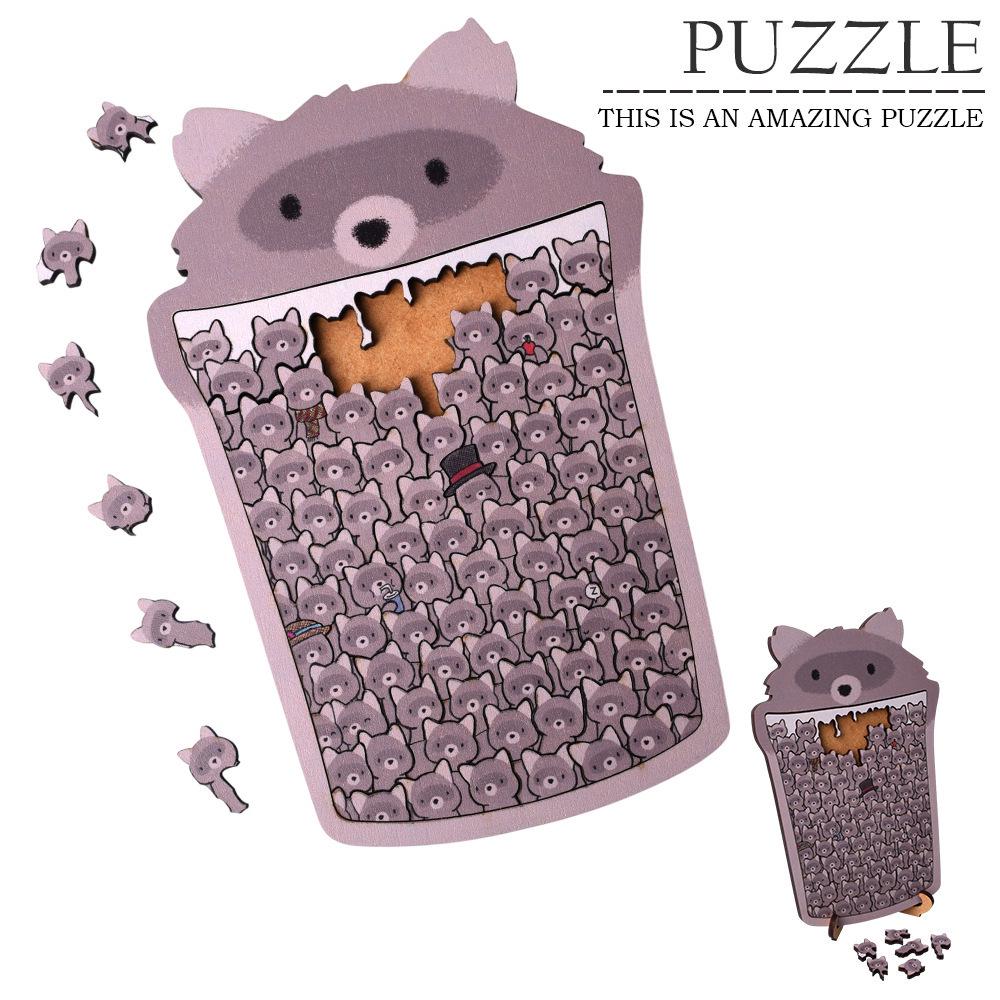 Raccoon Stack-Up: Challenging Wooden Puzzle & Educational Desktop Ornament