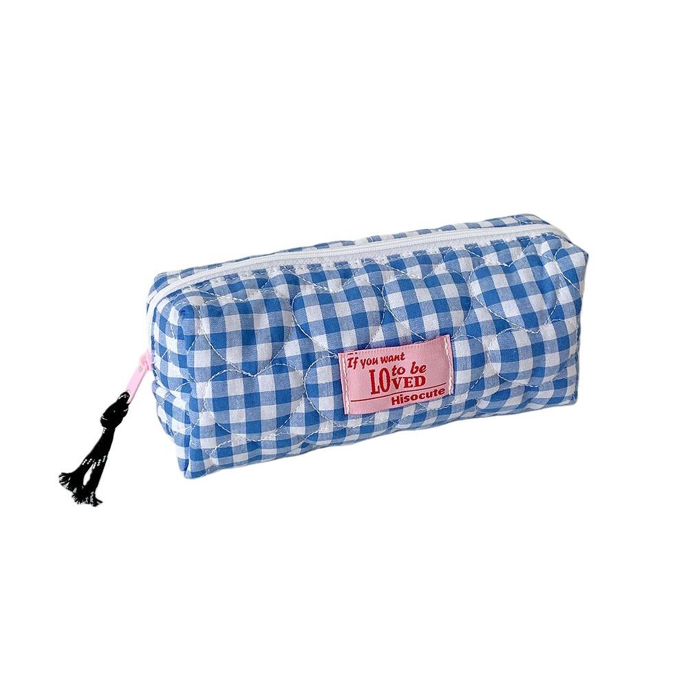 Cloth Korean Plaid Stationery Bag Pen Bag Pencil Pouch Plaid Heart Pencil Case  Kids Children