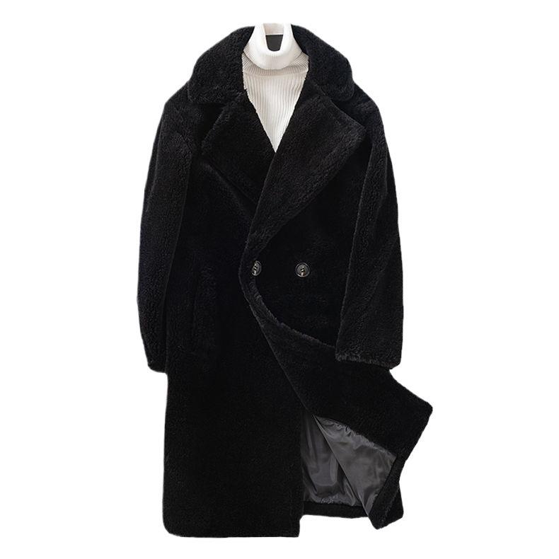 Winter New Thickened Sheep Shearing Men's Long Trench Coat Over the Knee To Keep Warm Imitation Fur Coat Wool Coat