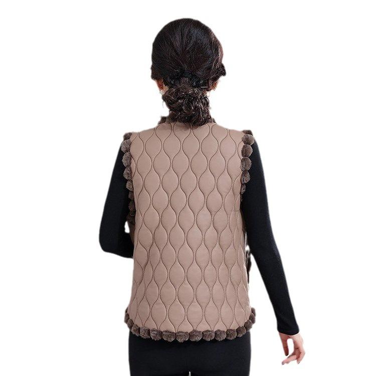 Women's Warm Cotton Vest Spring Autumn Winter Thickened Fleece Lining Warm Vest Age-reducing Sleeveless Mother Vest