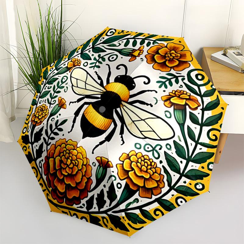 

1pc Bee Print Automatic Folding Umbrella. Portable collapsible design, Best birthday festival gift yy250924128