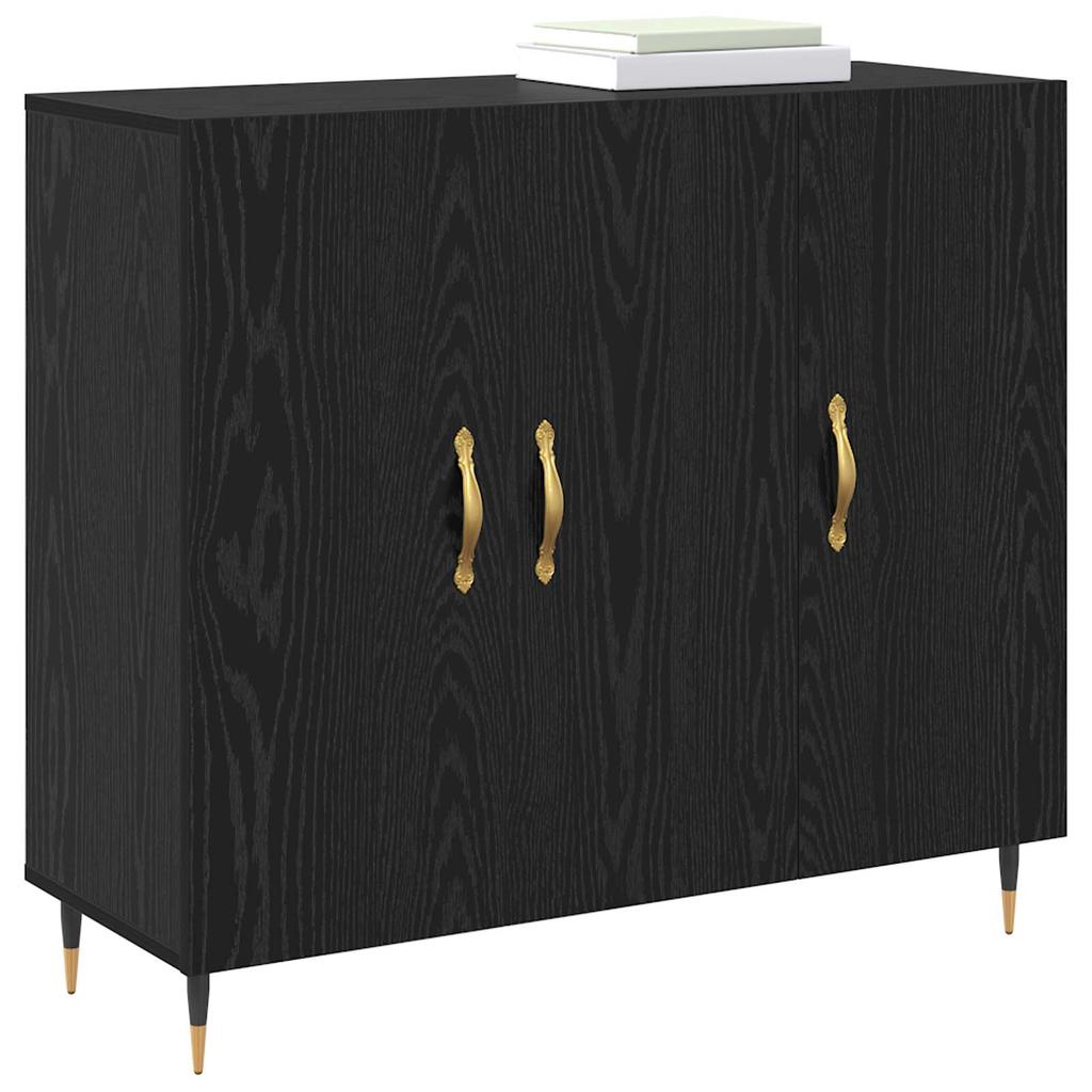 Sideboard In Black Oak Look 90 X 34 X 80 Cm Engineered Wood