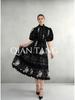 Lace Stand Collar Embroidered Patchwork Puff Sleeve Dress