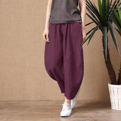 Women Summer Pants Elastic High Waist Wide Leg Casual Pants with Pockets Solid Color Loose Fit Thin Trousers