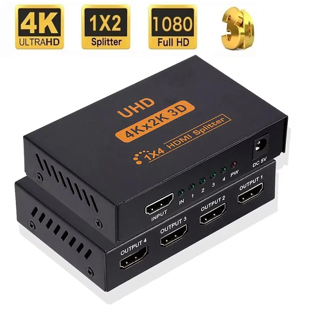 3D 4K 1080P HDMI-compatible Splitter Converter 1 In 4 Out HDMI 1x4 Video Switcher Duplicate HDMI Adapter for PS3 HDTV DVD Xbox