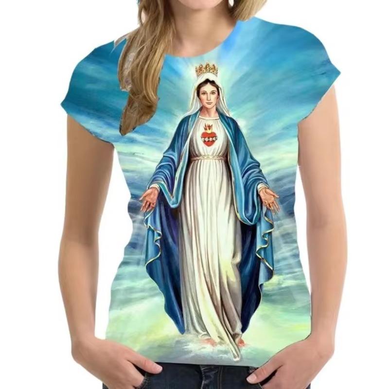 Camiseta unisex de alta calidad con estampado 3D de la Virgen María de Guadalupe, estilo católico, informal, de gran tamaño