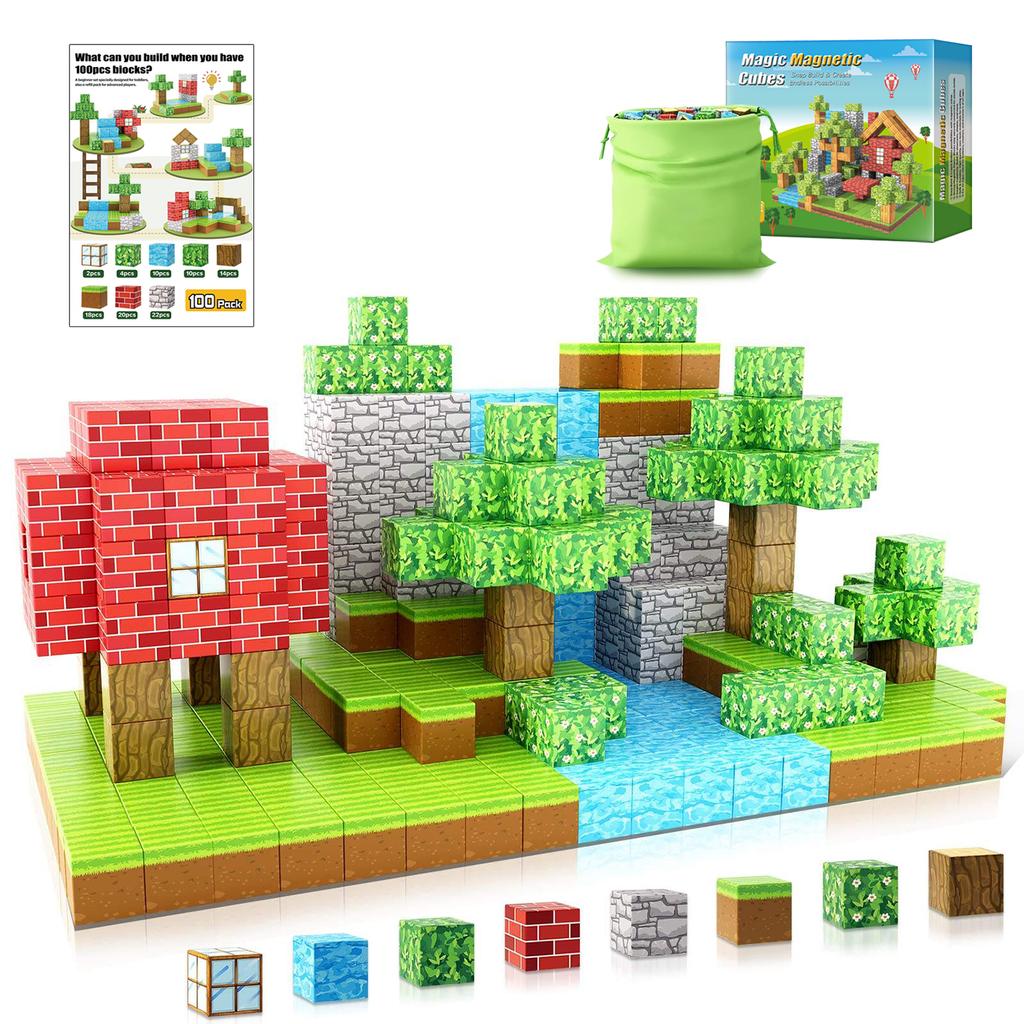 100 Stück Magnetische Bausteine-Bau Magnet Set Für Jungen & Mädchen ab 3 Jahren, Sensorisches Spielzeug Für Kleinkinder Geschenke Konstruktionsspielzeug