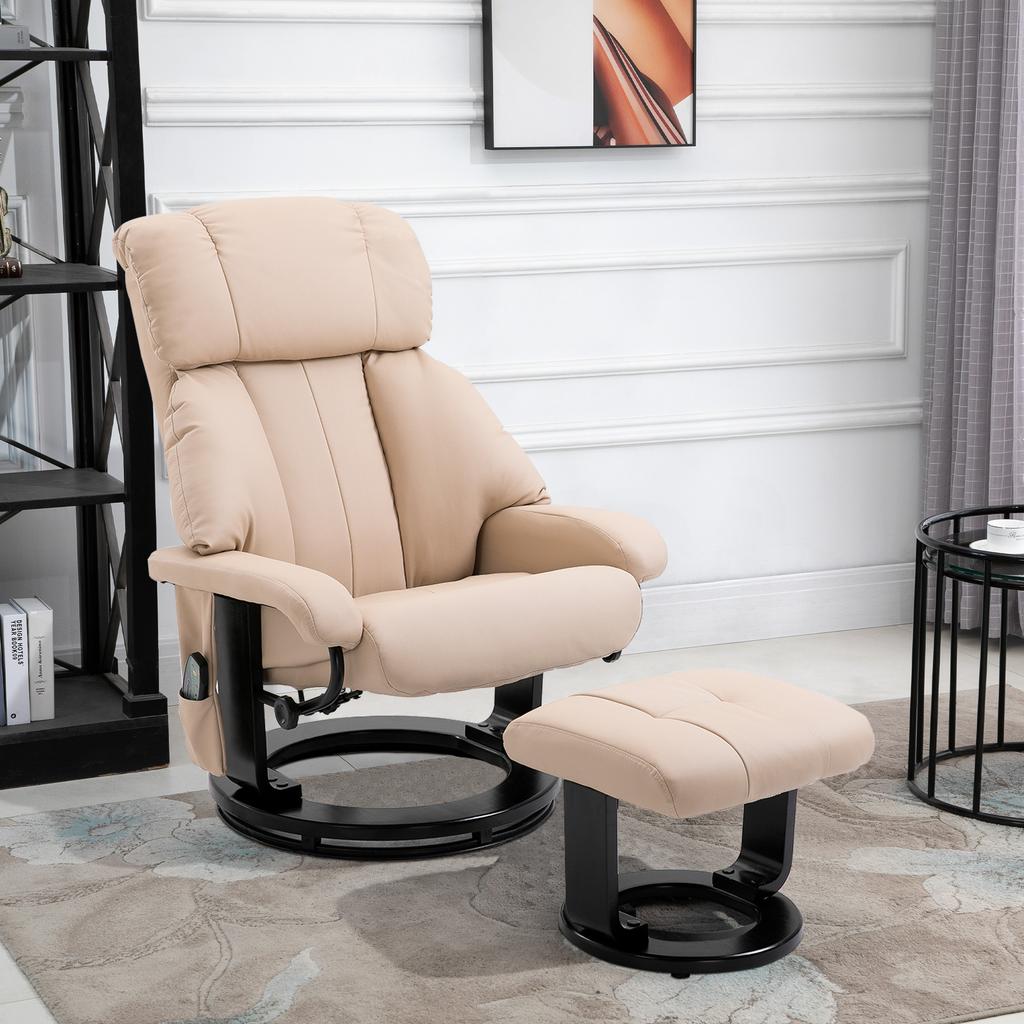 Relax Chair with Stool, Rotatable TV Chair with Massage Function, Reclining Function, Massage Chair with Remote Control, Side Pocket
