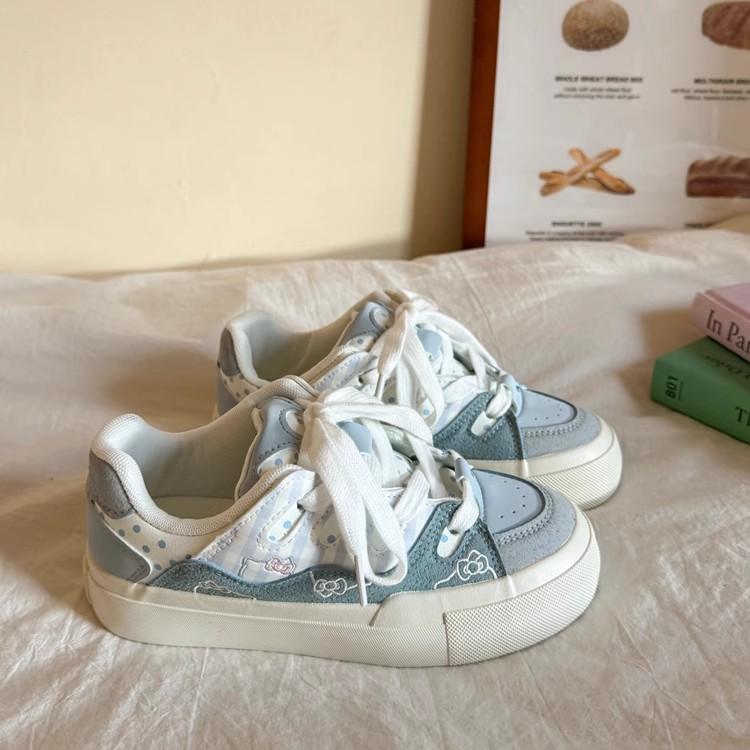 

Корейская версия повседневных кед женских 2025 весна и лето новые нишевые туфли-хлебушки с котиком ins милые на платформе белые туфли 40 светло-синий