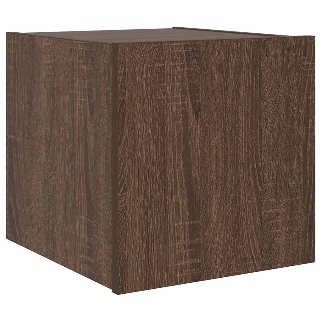 Wall Mounted TV Cabinet with LED Lights Brown Oak Effect 30.5 x 35 x 30 cm