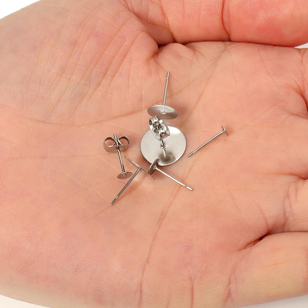 100pcs Gold Color 316L Stainless Steel Earring Studs DIY Ear Blank Post Pins 3-12mm Flat Round Tray Base Ear Jewelry Making DIY