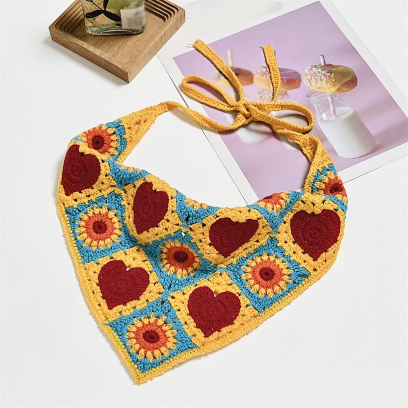 Crochet Anti-uv Bandana Knitted Hair Kerchief Tie Back for Head Wrap Color Matching for Triangle Turban for Girls Photo