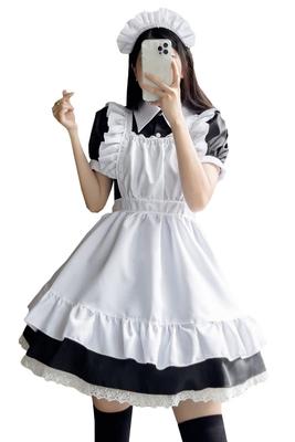 Strój Pokojówki z Krótką Spódniczką i Krótkimi Spodenkami w Brytyjskim Stylu Cosplay Idealny do Szkoły Rozmiar M [FULINE] Damski Fartuch, Kostium, Rękawy, Festiwale,