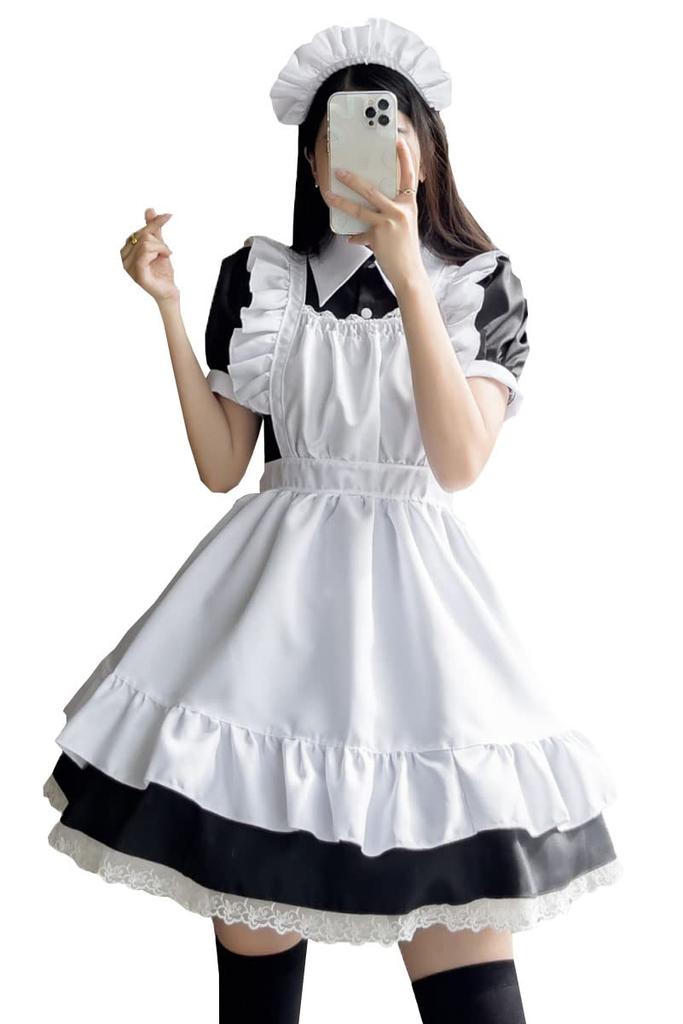 Maid Cosplay Short Gothic Lolita Short Plus Sizes [FULINE] British-style Outfit, Costume, Sleeves, Dress, Skirt, (4XL)
