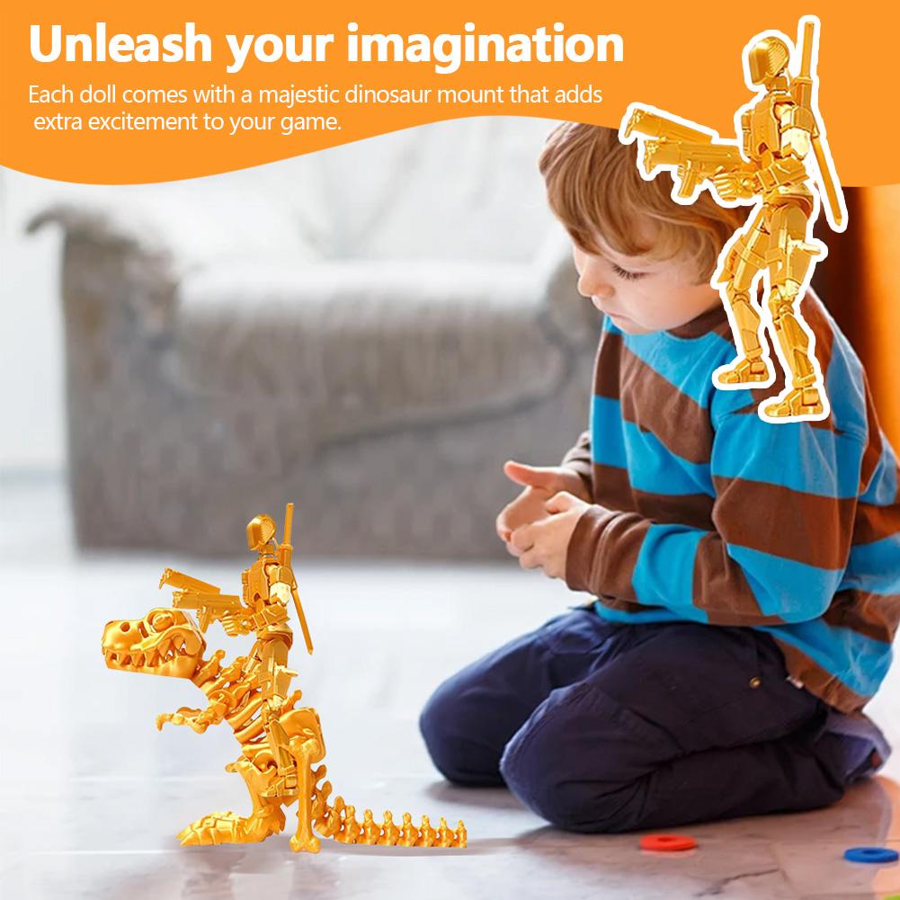 Multi-Jointed Action Figures Assembly Completed T13 Action Figure Set with Dragon Mount Dummy 13 Action Figure and Dinosaur