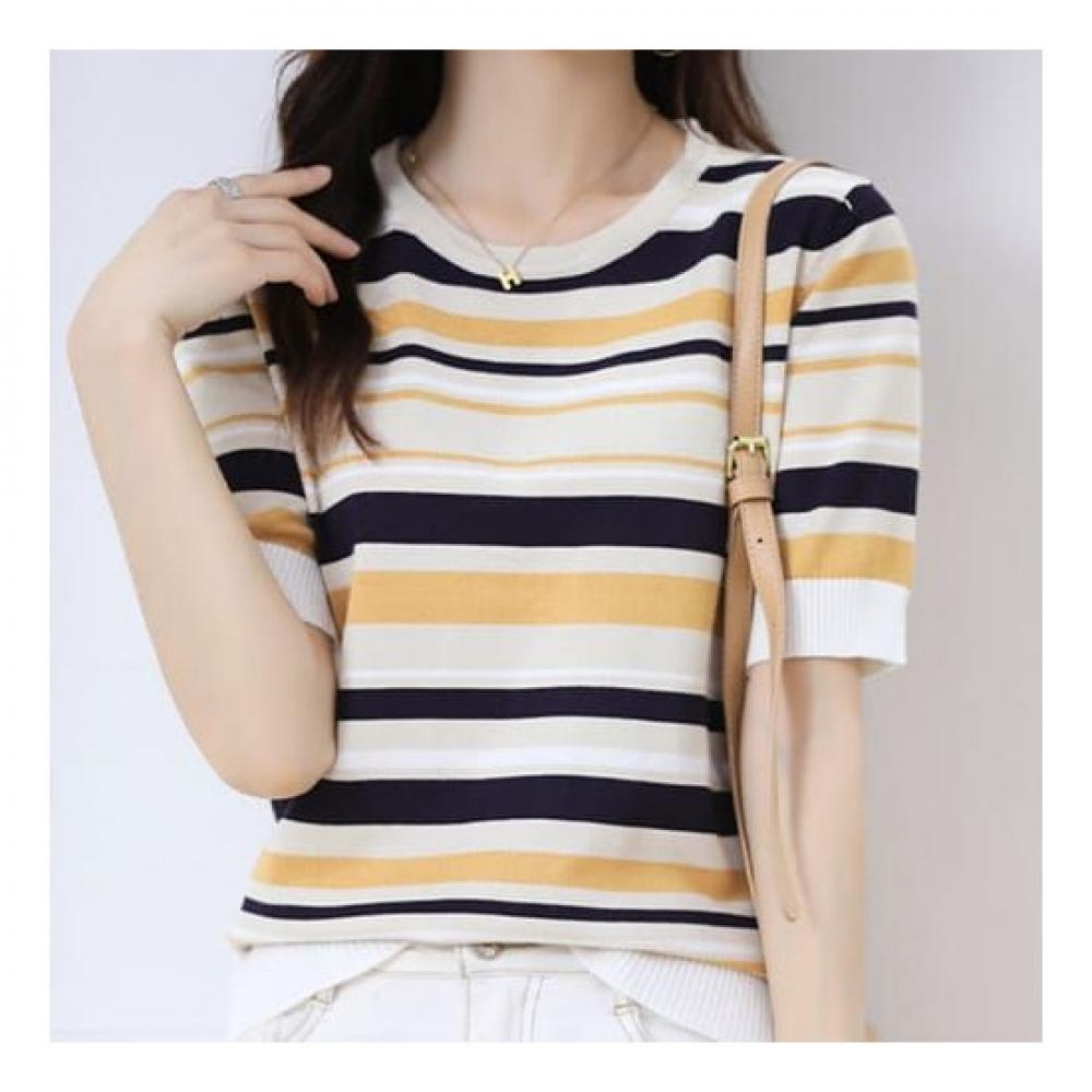 Navava Men Nk2230 Light Stripe Round Neck Short Sleeve Knit