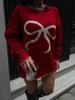 Women's Autumn/Winter Bow Sweater - European & American Style Round Neck Knitted Pullover