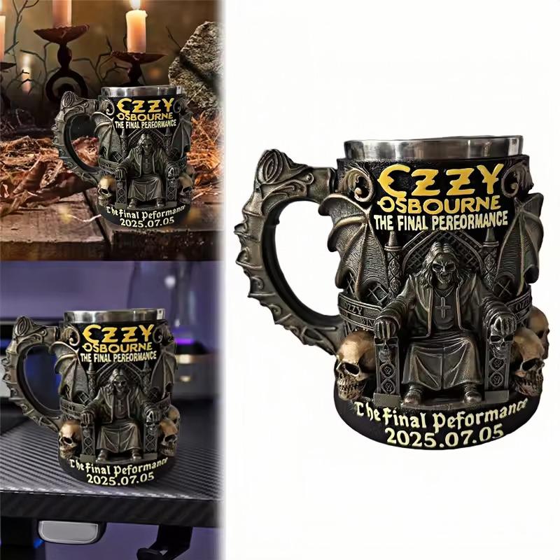 Ozzy Osbourne Gedenk-Edelstahlbecher mit 3D-Totenkopf-Design