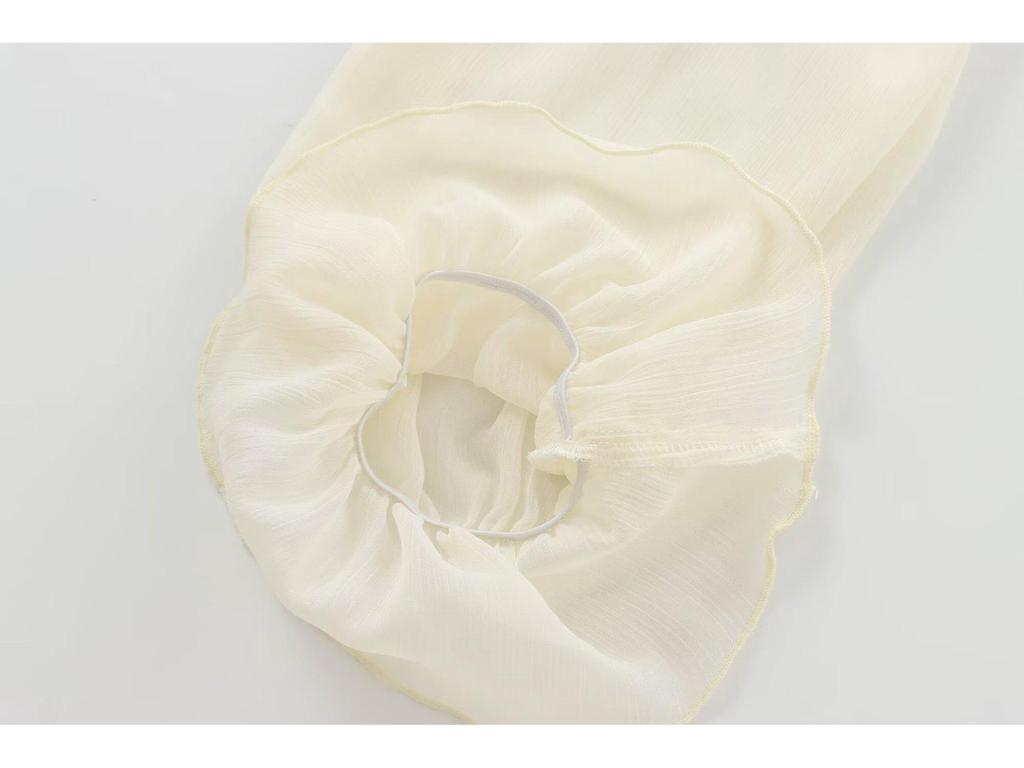 Women's White Ruffled Semi-Transparent Round Neck Tie Long Sleeve Layered Shirt - New French Autumn Design