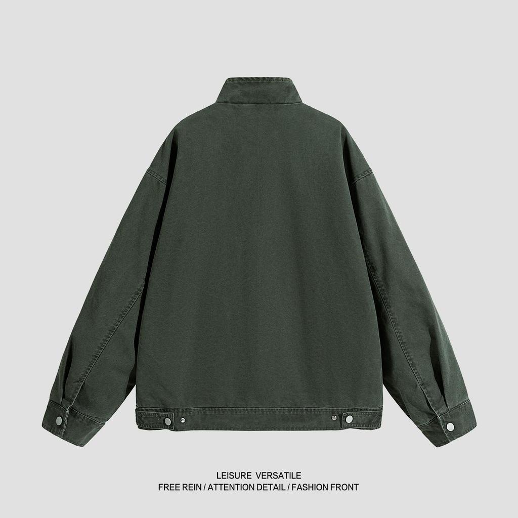 Abrigo Versátil Chaqueta de Algodón Minimalista para Hombre 2026 Abrigo de Trabajo Lavado y Envejecido Solapa de Pie para Hombre Primavera y Otoño Transpirable Trabajo Chaqueta Casual