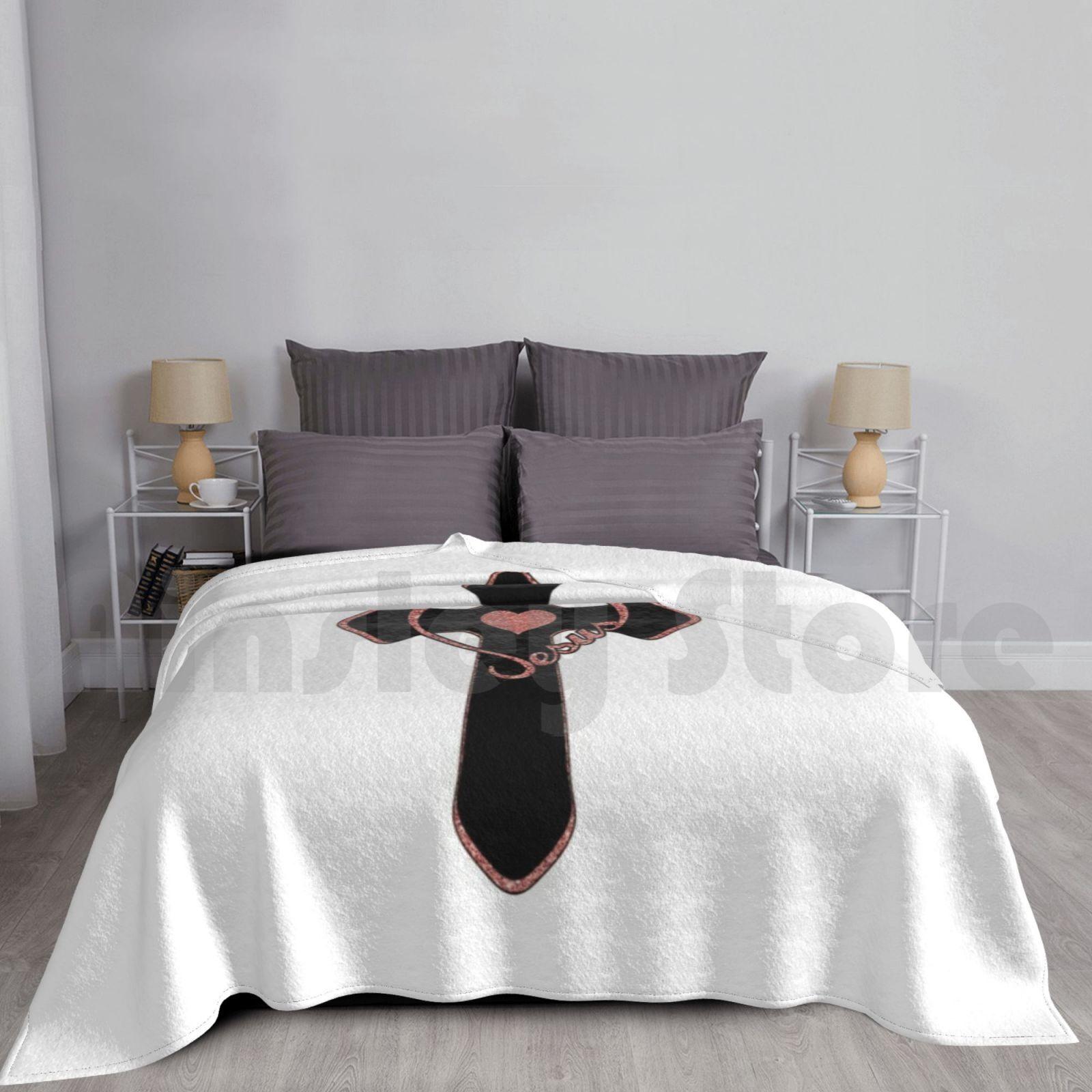 Love Jesus ( Rose Gold ) Blanket For Sofa Bed Travel Christian Jesus God Gospel Jesus Cross Faith Lord Religion Size: 75*100cm, Weight: 230 GSM