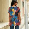Women Square Neck Short Sleeve Blouse Watercolor Butterfly Floral Irregular Hem