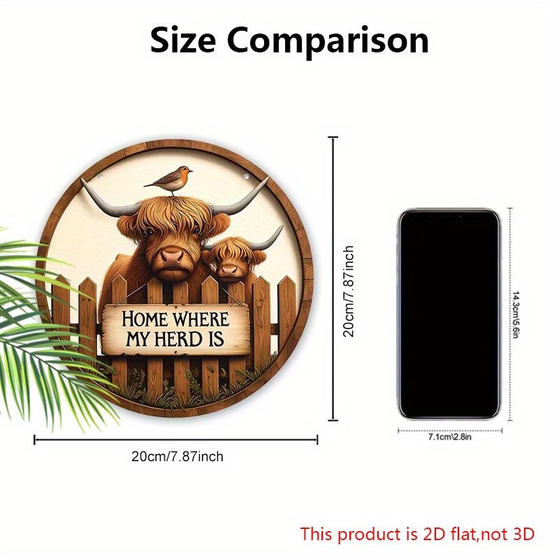 Wooden Welcome Sign with Highland Cattle Design - Rustic Decorative Plaque for Farmhouse, Front Door, Porch Decor - Ideal Gifts for Family