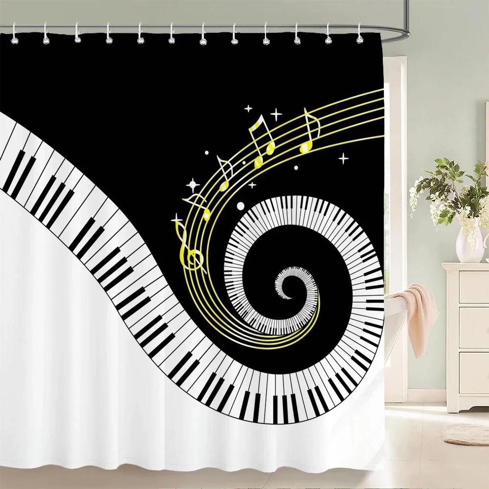 Butterfly Music Style Shower Curtain Fantasy Art Musical Note Waterproof Fabric Bathroom Curtain Room Decor Curtains With Hooks
