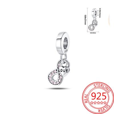 Genuine Copper Charm Luxurious Pink Zircon Infinite Heart Pendants Bead Fits Bracelets DoItYourself Women Crafting Delicate Gifts