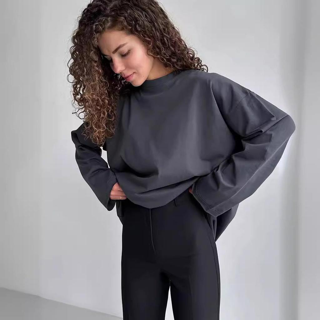 Frühling 2024 Damen reines Baumwoll-T-Shirt mit lockerem Schnitt und langen Ärmeln - GUIYAKECOOL