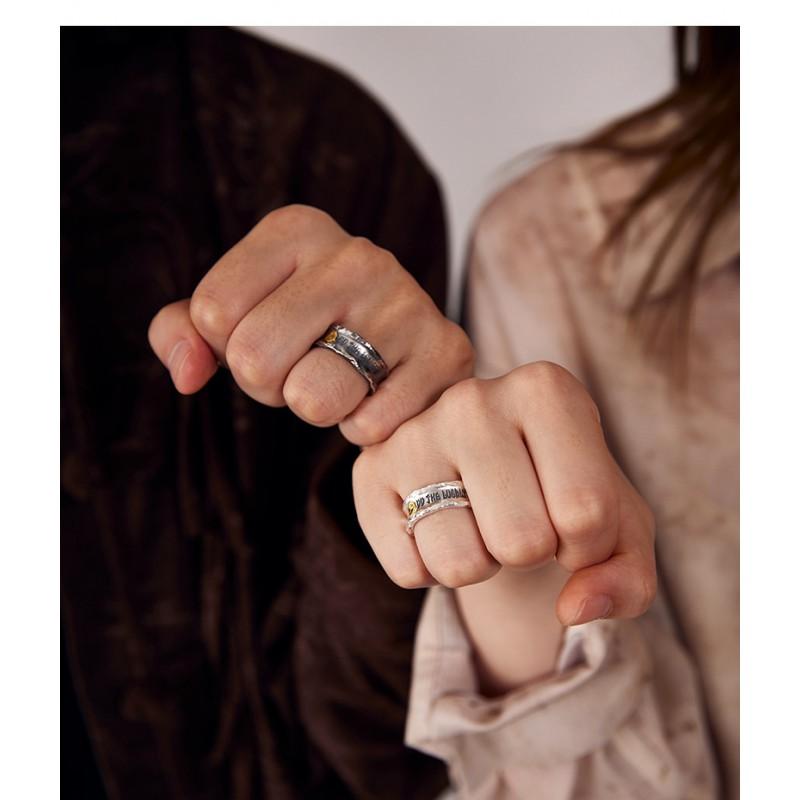 Adjustable Open Ring Couple Set Vintage Style Unisex Geometric Letter Design Copper Band With Plating