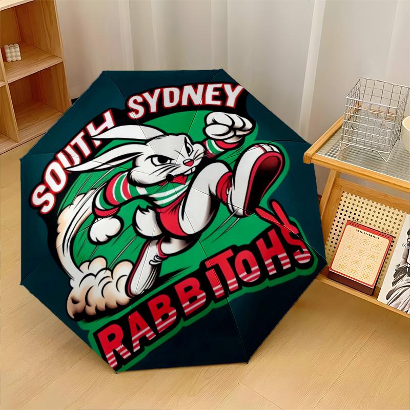 South Sydney Rabbitohs Print Auto 8?Ribs Folding Umbrella Wind Resistant Lightweight Automatic Umbrella For Daily Travel