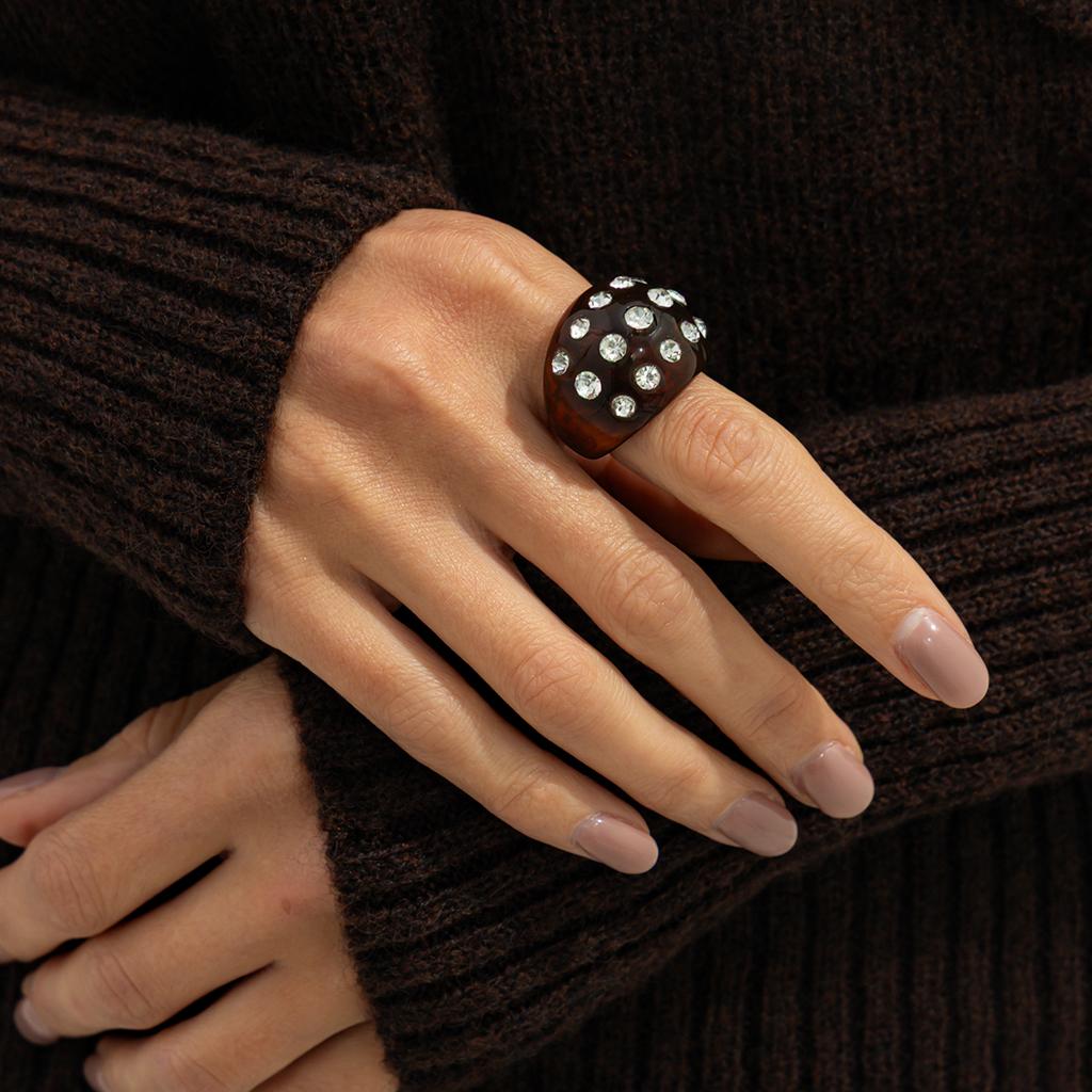 Salircon Punk Creative Rhinestone Rivet Chunky Bracelet Ring Set Women Vintage Stackable Wide Resin Bangles Grunge Jewelry Gift