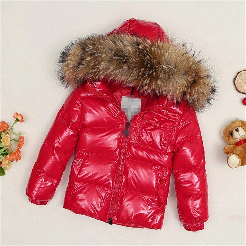 Winter New Style down Jacket for Boys and Girls, Korean Version, with Fox Fur Collar, Thickened, Mid-Length Children's Coat